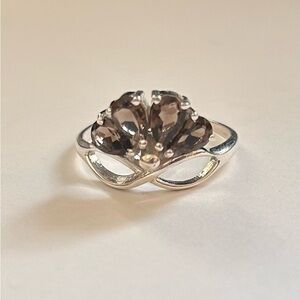 Beautiful 925 Sterling Silver, Smoky Topaz, Real Gem, Women Crown Ring, Size 8